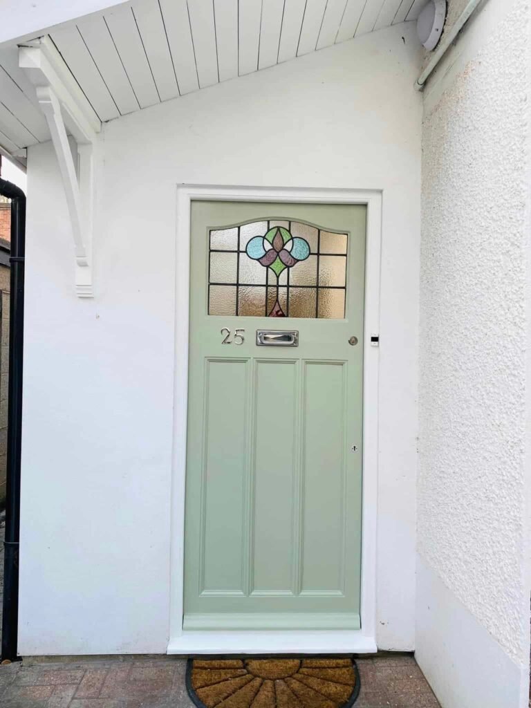 Bright Blue Front Door and Porch Paintwork — before