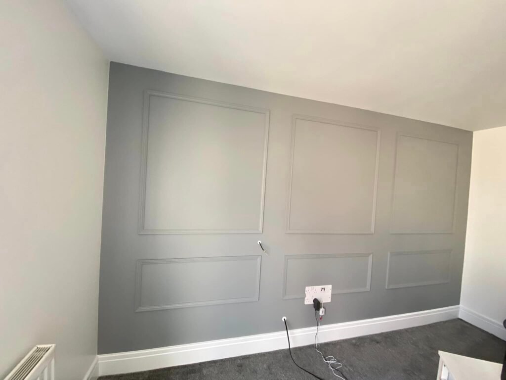 Grey Panelled Feature Wall – Spray-Painted Finish — after