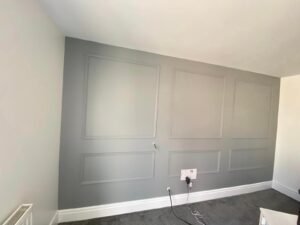 Grey Panelled Feature Wall – Spray-Painted Finish