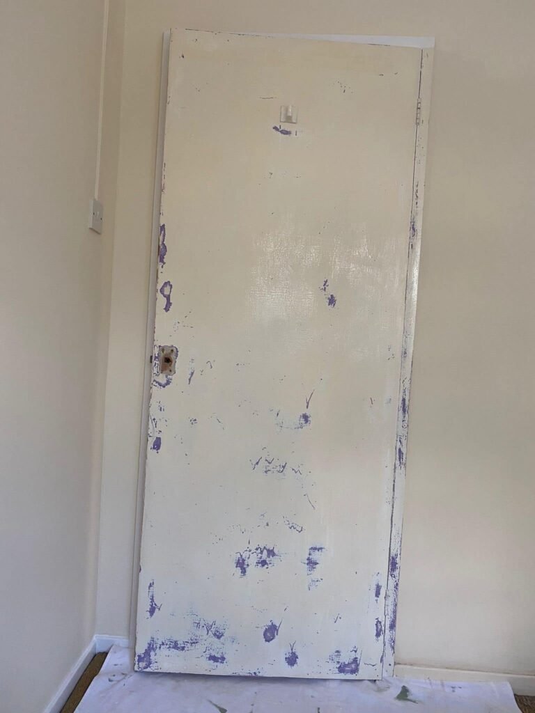 Interior Flush Door Preparation and White Repainting — before
