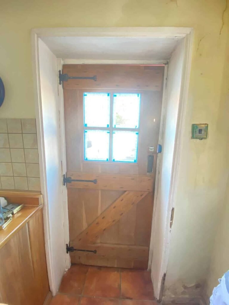Half-Glazed Back Door Repainted in White — before
