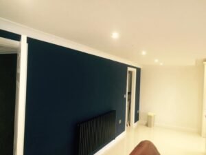Coordinated Home Interiors with Navy and Neutral Finishes