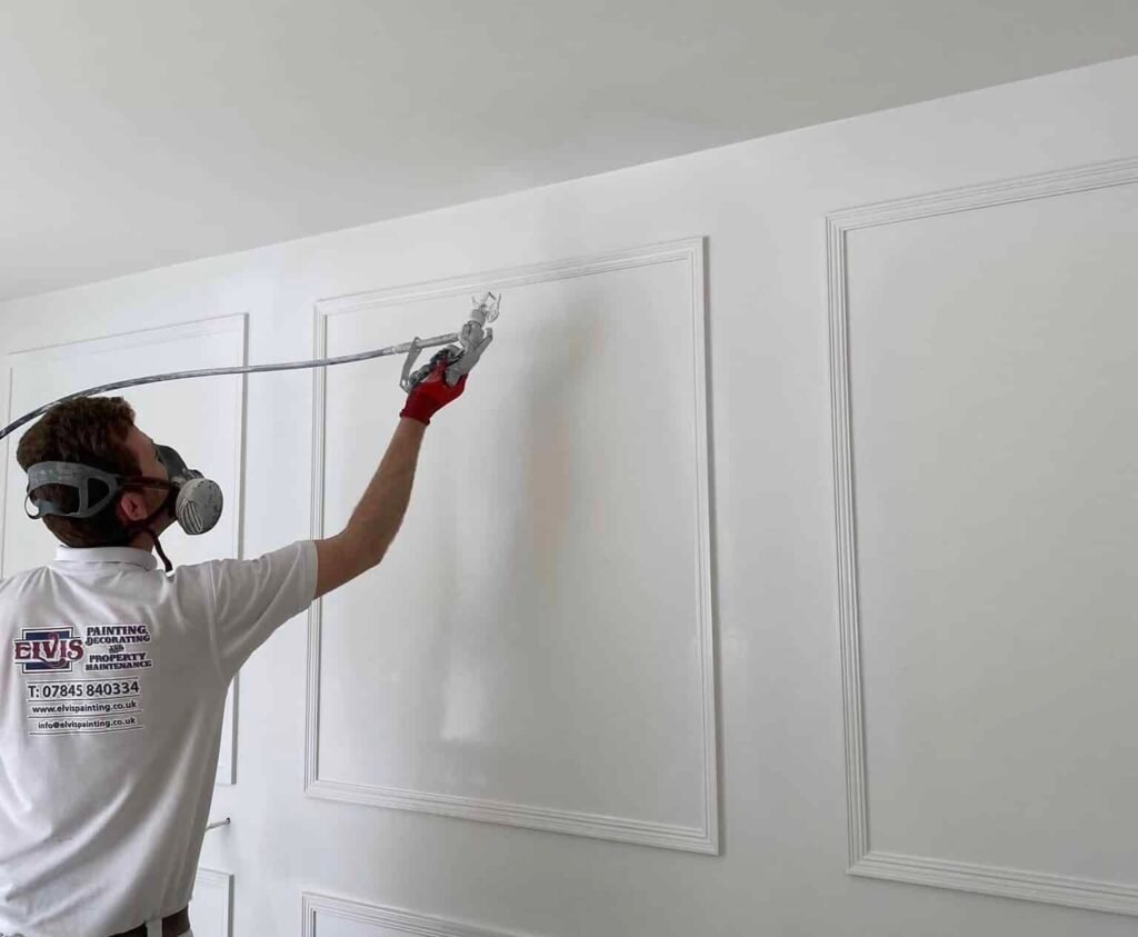 Grey Panelled Feature Wall – Spray-Painted Finish — before