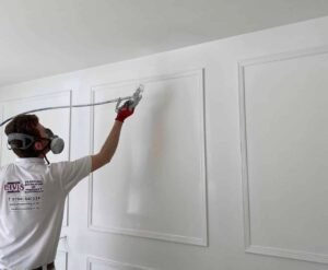 Grey Panelled Feature Wall – Spray-Painted Finish